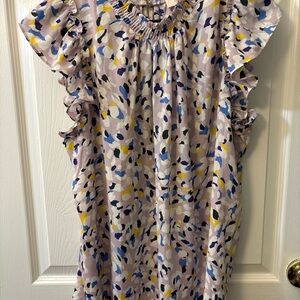 LOFT Lavender Multicolor Ruffle Sleeve Blouse